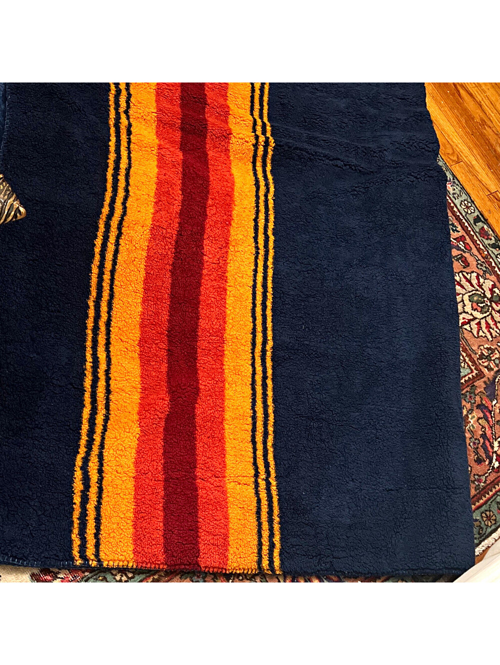 Pendleton Throw Blanket 50x70 Polyester Navy Striped Orange Red Yellow